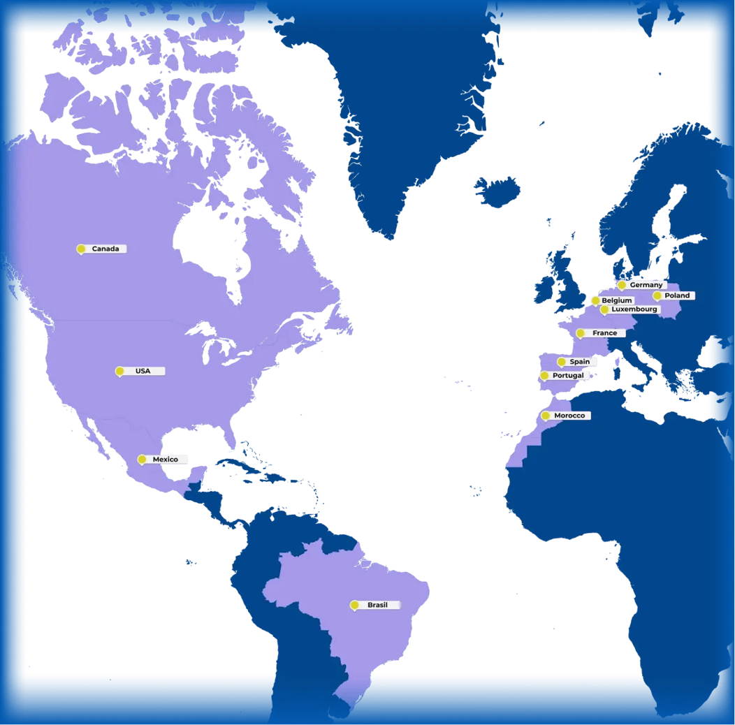 Carte du monde mettant en évidence les pays où act digital est présent Carte du monde mettant en évidence les pays où act digital est présent
