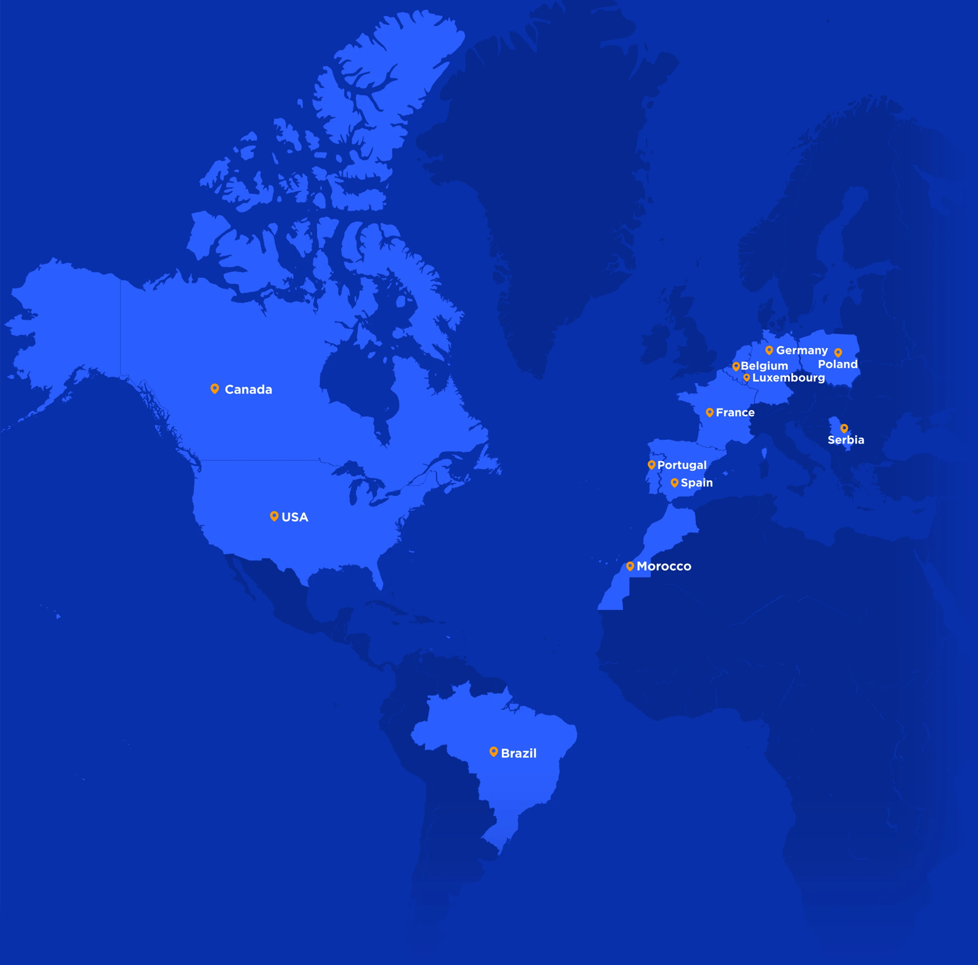 Carte du monde mettant en évidence les pays où Alter Solutions est présent